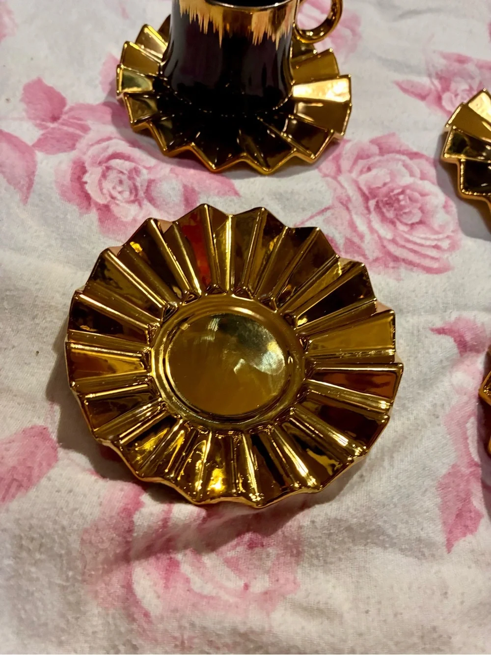 Luxury 5-Piece Black & Gold Ceramic Espresso / Demitasse Cup and Saucer Set